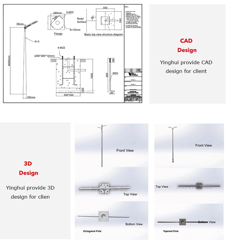 Bubble Film or Felt Cloth ISO Approved High Mast Price Pole